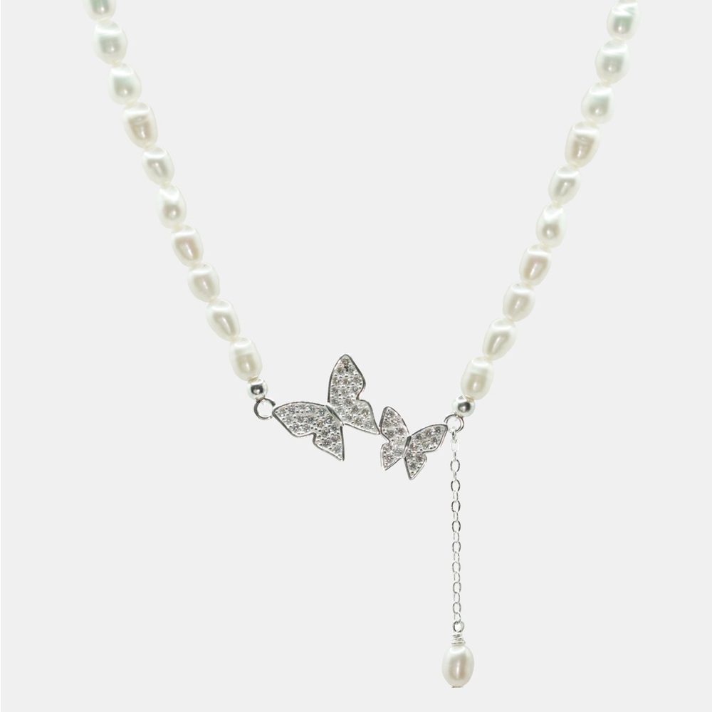 [Weekly Sale] 925 Sterling Gold Freshwater Pearl Butterfly Hip Hop Necklace